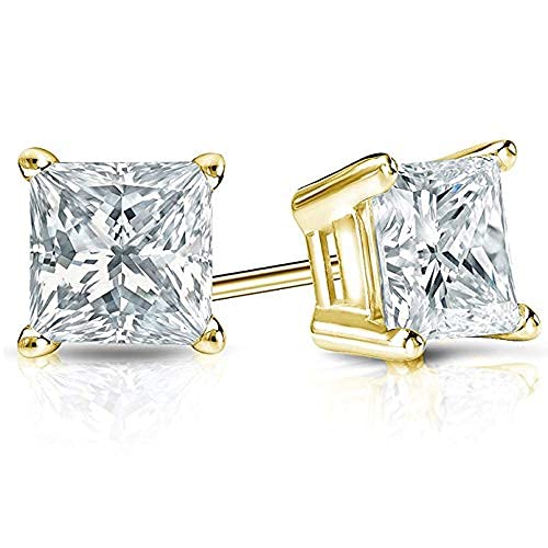 1/4 Carat Princess Cut Diamond Stud Earrings in 14k White or Yellow Gold (J-K, I2-I3, cttw) 4-Prong Basket Screw Back by Diamond Wish2