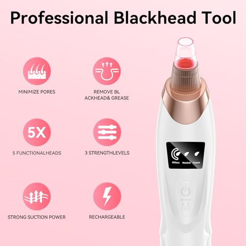Electric Blackhead Remover Vacuum 4 Suction Power Mode Blackhead Remover Tool Black Head Remover for Face Whitehead Remover with Heating Mode, Deep Cleansing Unclogging Pores Blackhead Remover Tool - Image 3