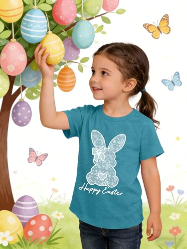 Image of Ithalt Kids Easter Shirts for Girls Cute Bunny Graphic Tshirt Easter Long Sleeve Tops 5-14y