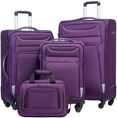 COOLIFE Kofferset 4 teilig Weichgepäck 58/66/80cm und 1 Große Umhängetasche | Stoffkoffer Reisekoffer TSA Schloss & 4 Spinner-Rolle, ultraleicht, 1200D wasserabweisendes–für Famili