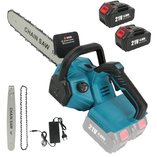 Motosierra Bateria, 1800w Motosierra Eléctrica con Bateria, Espada de 40 cm, Cadena de Motosierra Ligera, Manillar Ergonómico