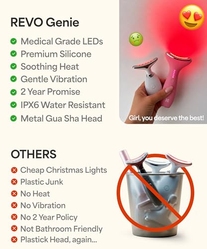 Image of REVO Genie Facial Massager for Face and Neck, LED Beauty Device with Heat and Vibration, Depuffing Sculpting Tool with Red Blue Green Light Modes for Skincare Routine