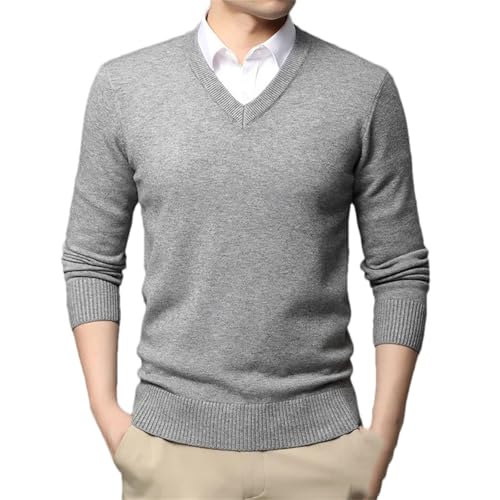 Men Woolen Knit Pullover V Neck Sweater Black Fall Winter Long Sleeves Knit Jumper