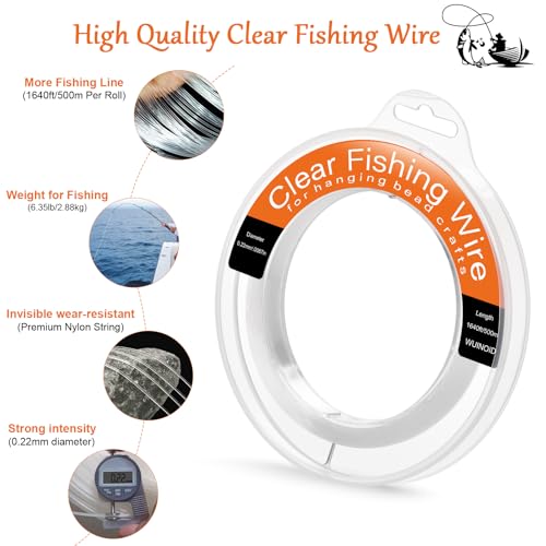 Image of Clear Fishing Line Wire 755 ft, Invisible Monofilament Fishing Line Wire, Nylon String for Hanging Balloons Garland Crafts Picture Decorations, Clear String Threads Cords WUINOID