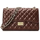 DIUY Quilted Leather Crossbody Bags for Women Trendy Ladies Shoulder Purse Satchel HandBag with Chain Strap, Brown