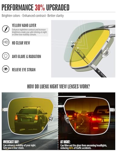 Image of LUENX Polarized Square Aviator Sunglasses for Men,Trendy Retro Oversized Rectangular Frame UV400 Protection