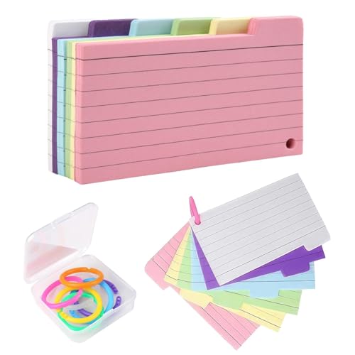 150PCS Tarjetas de Notas con 7 Anillos de Encuadernación, 7,5x12,5cm Tarjetas Estudio Flashcards Tarjetas de Índice 6 Colores Flashcards Estudio para Tomar Notas Trabajo de Estudio enchufe birstrol