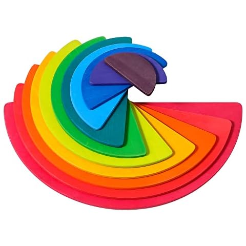 MERRYHEART Wooden Rainbow Semicircle Stacker Toys, 11Pcs Semicircle Rainbow Stacking Puzzle, Rainbow Building Blocks Board Set for Kids, Learning Creative Thinking Toys Cover