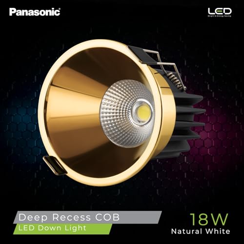 Image of Panasonic 18 Watt Deep Recessed COB Light for Ceiling, Recessed Downlight for Home Decor, Shop, Museum, Restaurant | Yellow Gold Recessed COB Light, Natural White (4000K - PDLM45184)