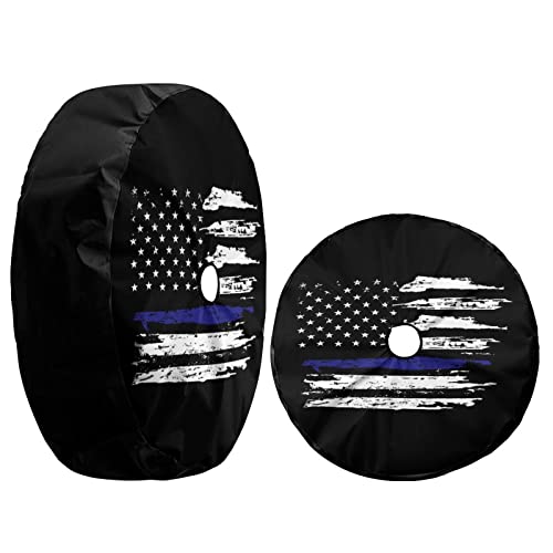Image of Delerain Blue Line Flag White Spare Tire Cover with Backup Camera Hole for RV Trailer SUV Truck and Many Vehicle, Wheel Covers Sun Protector Waterproof (15 Inch for Diameter 27 inch-29 inch)