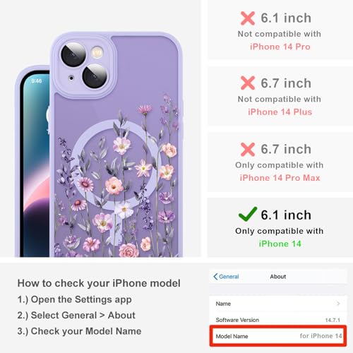 Fsoole Magnetic for iPhone 14 Case with Screen Protector, Purple Flower by Fsoole - Used condition - Image 2