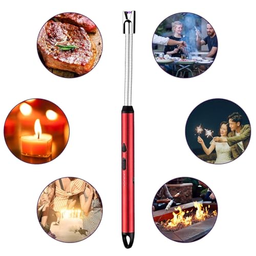 Image of Light Arc, Electric Lighter, USB Rechargeable Electric LED Display Stick Lighter with Long Flexible Neck Suitable for Kitchen, Lights, Gas Stoves, Barbecue (Red)