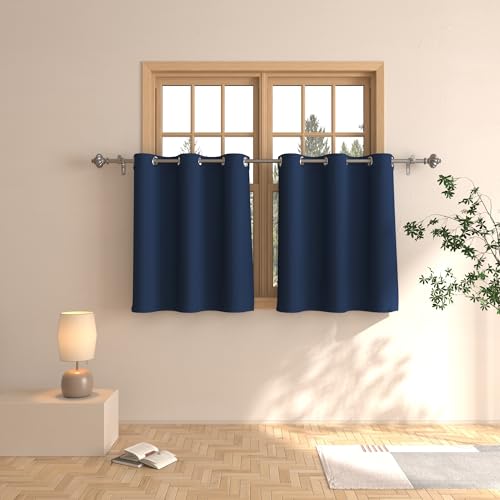 Kitchen Tier Curtains 30 inch Room Darkening Kitchen Tiers Bathroom Short Curtain Triple Weave Small Cafe Curtains Half Window Treatment Set 2 Panels Grommet Top 30" Navy Blue by UPOPO - Used condition - CA$14.87