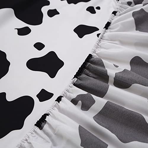 Sdy 3Pcs Fitted Sheet Set,Cow Print Sheet Set Queen Size With Deep Pocket Fitted Sheet & 2 Pillowcases For Kids Boys Girls (Cow,Queen) #TOP3