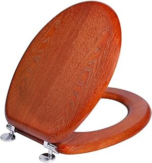 Angel Shield Antibacterial Wooden Toilet Seat Adjustable Hinges Toilet Seat Never Slips for Bathroom, 45 x 37 x 5.2 cm (Brown red)