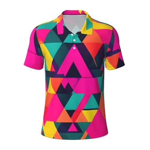 Evengigy Polo de golf à manches courtes pour homme avec imprimé triangle coloré, Noir , L