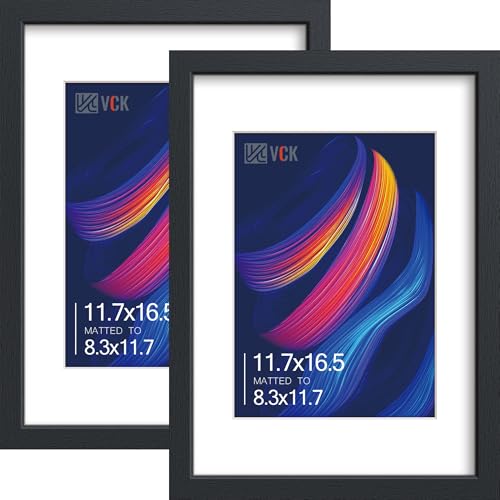 Image of VCK A3 Frame 2 Pack, Black Wood, A4 Mat, Glass, for Picture, Poster, Art