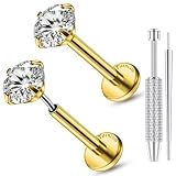 Ocptiy Piercing de titanio F136 ASTM de 20 G, 18 G, 16 G, con parte trasera plana, para labios, medusa, labret Monroe, hipoalergénicos, para cartílago, hélice, tragus, joyería para mujeres y hombres