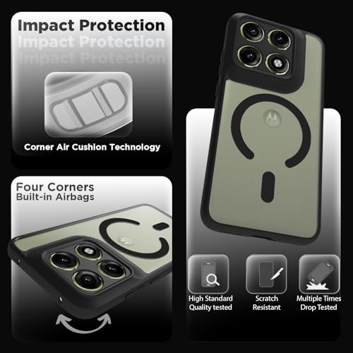 Image of RIGGEAR Shockproof Sleek Hybrid Armor Back Cover Case Compatible with MagSafe Accessories for Motorola Moto Edge 70 Pro /Edge 70 Pro Plus 5G (Clear PC + Black TPU Bumper)