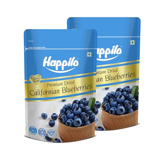 Image of Happilo Premium Dried Californian Blueberries 150g each (Pack of 2), Superfood Whole Berry, Rich in Antioxidant, Vitamins & Fibers