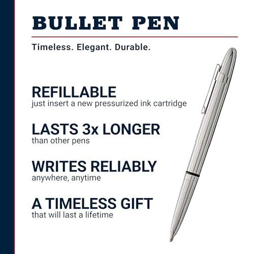 Image of Fisher Space Pen Chrome Bullet Pen, Pressurized Ballpoint Pen, Compact Pocket Size, Writes Upside Down and in Extreme Temperatures, Smooth Black Ink, Medium Point, Pocket Clip, Made in the USA