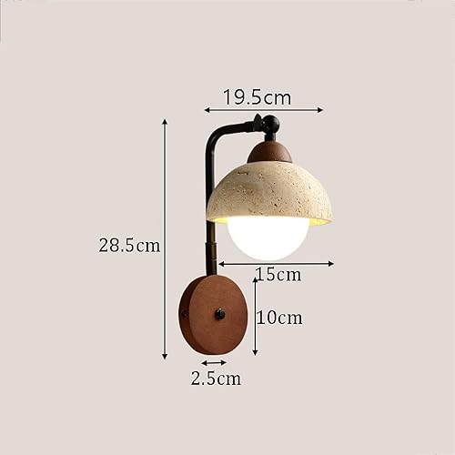 Miniatura 7 de Yellow Travertine Wall Mounted Lamp Vintage Farmhouse Wood Wall Light Fixture Modern Natural Stone Wall Sconce with Switch and Adjustable Rotation