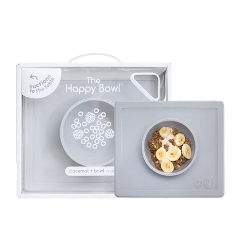 Ezpz Happy Bowl ezpz Happy Bowl - 24 Months + (Pewter) - 100% Silicone Suction Bowl with Built-in Placemat –...