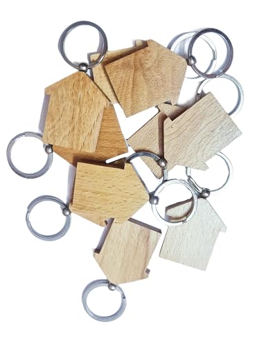 Image of Empty Wooden Keychains, Laser Engravable, Printable & Writable, Pack of 10 Assorted Shapes, 5cm x 3cm