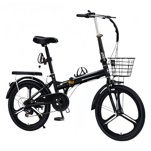 TBMTOAL Bicicleta Plegable de 20 Pulgadas para Adultos,Doble absorción de Impactos Delantera y Trasera, Freno de 6 velocidades, Altura de la manija Ajustable, Plegable y sin instalación. Black,20