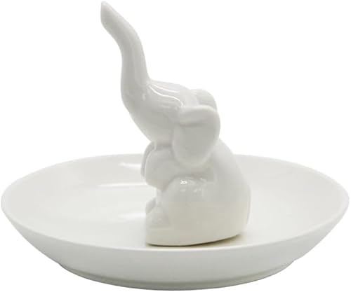 ALANES White Elephant Ring Holder Jewelry Dish Tray for Jewelry Storage Ceramic Trinket Tray for Earrings Necklace Organizer Ring Display Holder Dish for Women Wedding Birthday Christmas Gifts