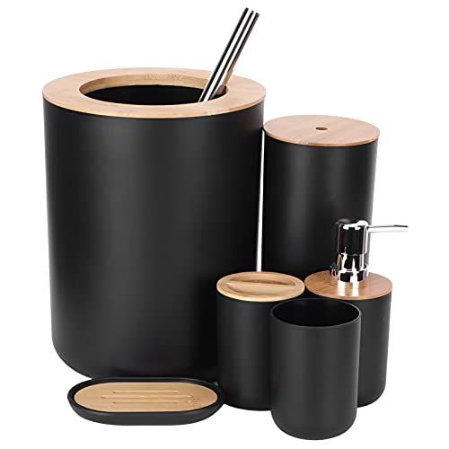 Accesorios de baño de bambú negro juego completo de 6 piezas de madera 7