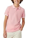 PATPAT Boys School Uniform Polo Shirts Size 7-8 Years Light Pink Short Sleeve Pique Collared Shirt Casual Button Closure Tops for Little Boy