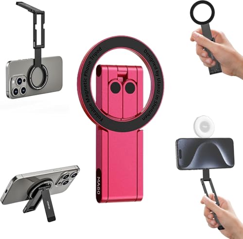 Ulanzi MA60 スマホ三脚/MagSafe対応 両面マグネット式 アルミ製 薄型軽量 折りたたみ式 持ち運び便利 自撮り棒 撮影 動画鑑賞に最適 Android/iPhone対応 レッド