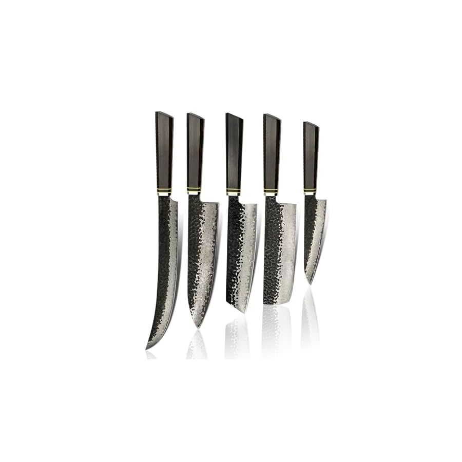 Kitchen Knife Set 5 PCS Kitchen Utensils Japanese Sharp Damascus VG10 Steel Hammer the Blade Surface Knife Chef Knife Exquisite Handle Tools/Home/Gift, Dishwasher Safe Daily Household Use