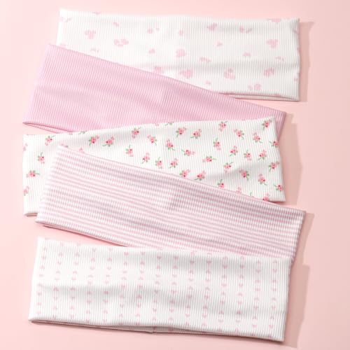 Tiefebene 5 Pack Floral Headband for Women - Non Slip Elastic Floral Hairbands, Stocking Stuffers Soft Fabric Hair Bands for Yoga Workouts, Breathable Head Bands for Hairstyles & Outfits