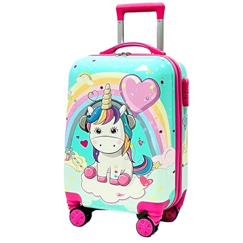 Image of JUNIOR JOE Abs Hard Shell 360 Degree 20 Inch Kids Suitcase with 4 Wheel Travel Trolley Bag (4 Day Trip) (Design-7, 20 INCH), 53 cm, Green