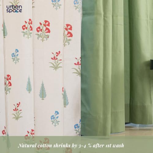 Image of Urban Space Floral 100% Cotton Curtains For Door, Combo Set Of 3 Curtains 7 Feet Long, 60-65% Room Darkening Curtain, Tieback & Eyelets Included With Curtains For Home Decor (High Garden Red, 7 Feet)