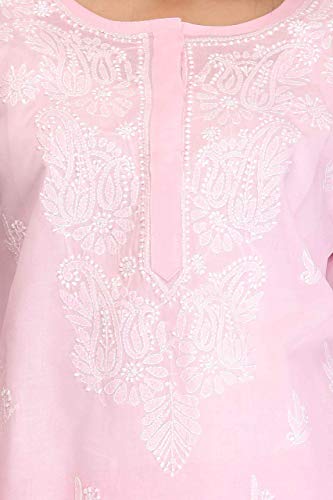 Image of Ada Hand Embroidered Lucknowi Chikankari Cotton Kurta for Women A133488 | Handcrafted lucknow chikan embroidery latest womens ethnic wear kurti tunic for office work wear