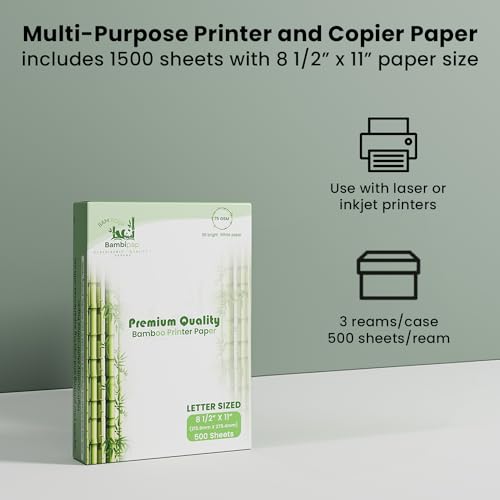 BAM POS Bamboo Printer Paper - 8 1/2” x 11”- 20LB Multipurpose White Paper - Made from Bamboo Fiber, Renewable Resources, Zero Trees Used - 3 reams (1500 Sheets) - Thumbnail 3
