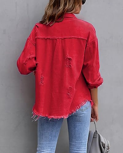Jean Jacket for Women fashion Denim Ripped Distressed Jacker for Womens Coat Long Sleeve3