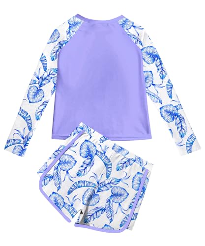 Image of Vogseek Girls Rash Guard Swimsuits 2 Piece Bathing Suit UPF 50+ Summer Swimwear Size 7-12T