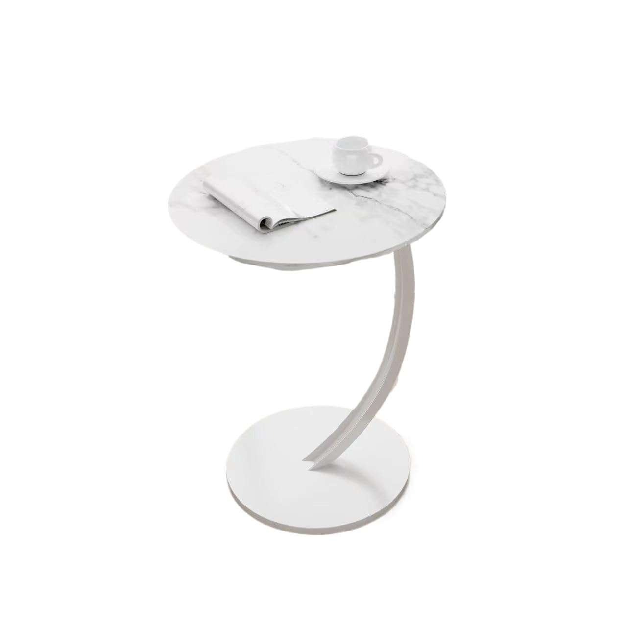 XINCHANG C-Shaped End Table Side Table Wood Sofa Table with Metal Frame for Living Room, Bedroom, Small Spaces (Snow Mountain White + White Frame)