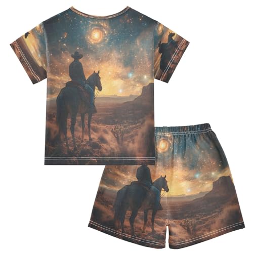 ALAZA Animal Horse Galaxy Nebula Pajamas Set Short Sleeve Cotton Sleepwear Summer Pjs 2 Piece 5-14Y2