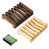 LACHT 2Er Pack Naturholz Bambus Seifenschalenhalter Für Badezimmer Küchenschwämme Zubehör...