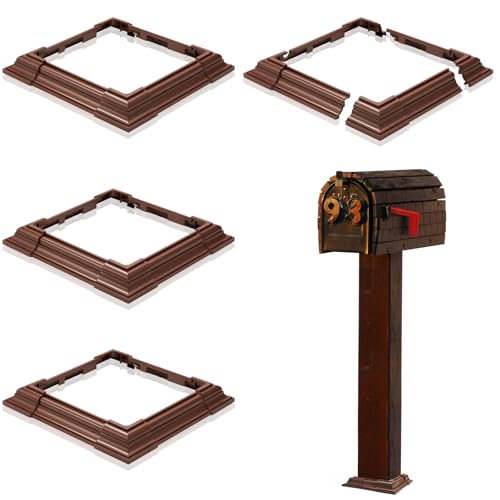 6 x 6 Inches Brown Vinyl Post Sleeve Adjustable Skirt Vinyl Post Base Porch Column Wraps for 3 to 6.5 Inch Wood Stair Rails(4 Pack) by Juexica - Used condition - US$18.99