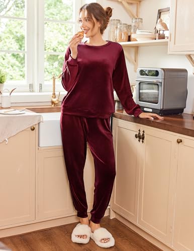Ekouaer Womens Pajamas Sets Long Sleeve Soft Sleepwear 2 Piece Velvet Pjs Lounge Sets with Pockets