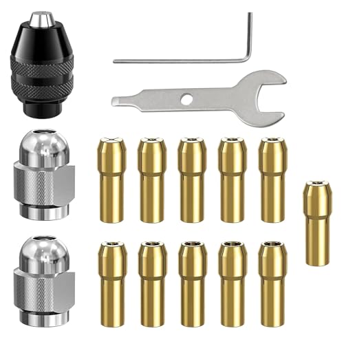 16 Piezas Portabrocas Compatible con Dremel,0,5 a 3,2 mm Sustituye, Incluye Tuercas de Metal y Portabrocas de Latón para Alta Precisión y Durabilidad