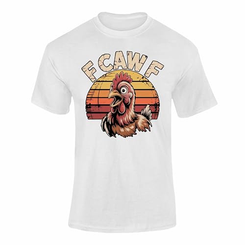 Funny F-CAW-F Chicken & Raven Graphic T-Shirt for Adults & Kids – Humorous Bird Pun Tee White X-Large Style 2