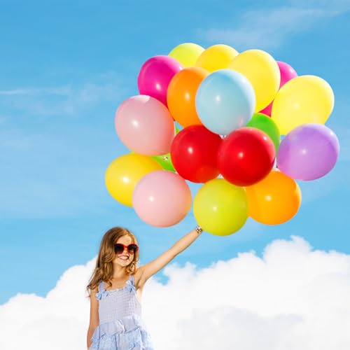 Garma Assorted Color Balloons 12 Inch, 100 Pack Latex Party Balloons Arch as Valentine Day, Christmas, Birthday, Graduation, Baby Shower, Anniversary Wedding Party Decorations (with White Ribbon)