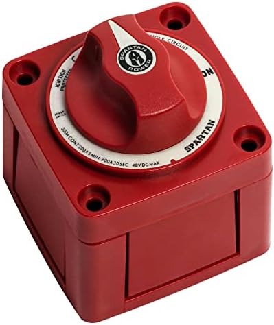 Spartan Power Battery ON/Off Disconnect Switch 300A - Ignition Protected, Heavy Duty Cutoff Switch for RV, Marine, and Automotive Battery - 12V to 48V - Red